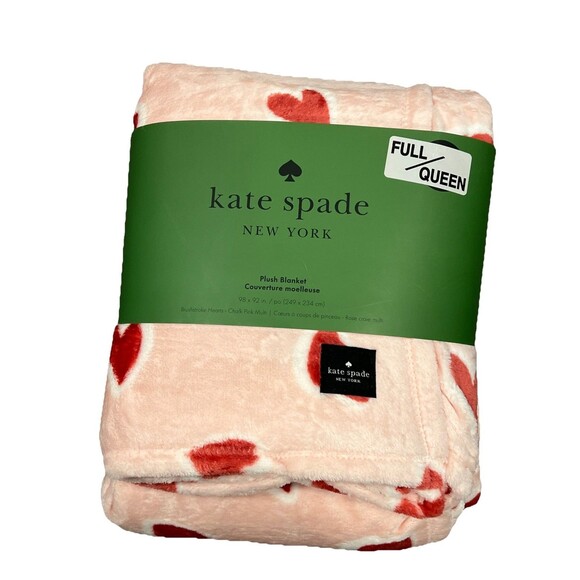 Kate Spade Pink Heart Plush Blanket Full Queen 98” X 92”New